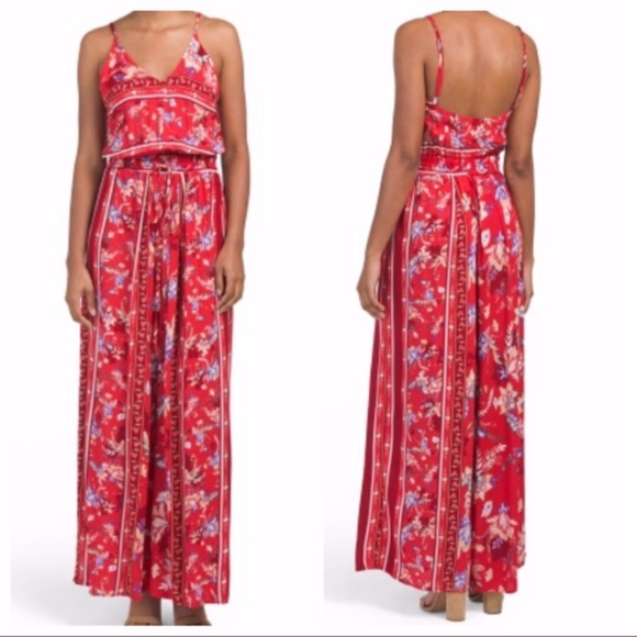 SOLD! LIKE NEW! JAASE Boho Floral Red & Purple Jumpsuit - Picture 1 of 1